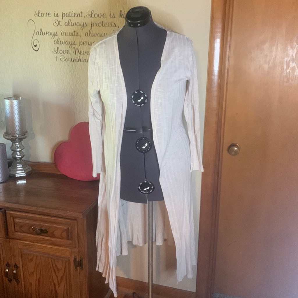 Lisa Rinna Collection | Ribbed Festival Longline Cream Duster Shawl Jacket | M